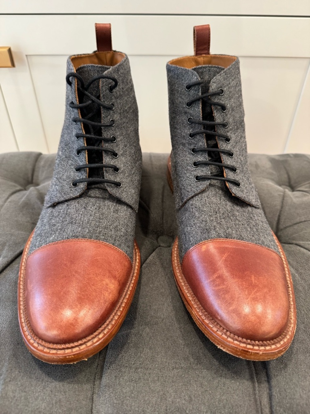 Taft Gray Wool and Brown Leather Cap-Toe Chukka Boots
